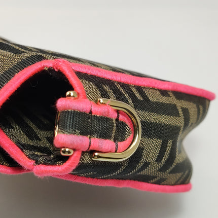 FENDI Baguette Zucca Monogram Canvas with Pink Neon trimming Crossbody Bag