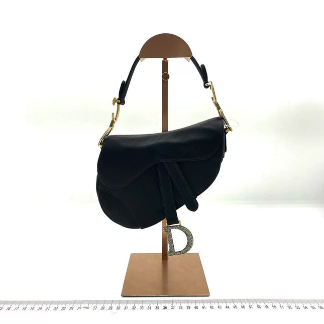 Dior Saddle Mini Silk Handbag Black with crystals