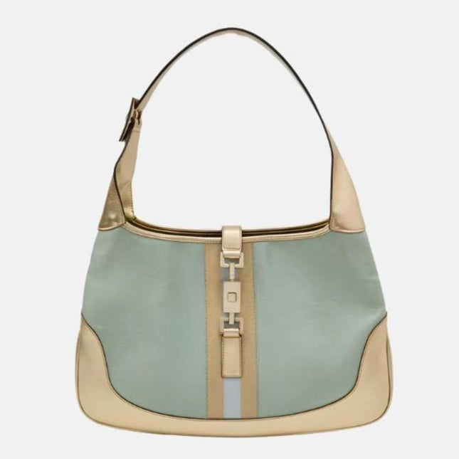 Gucci Jackie Vintage Mini Blue Nylon with Gold Leather Shoulder Bag Medium-Luxbags