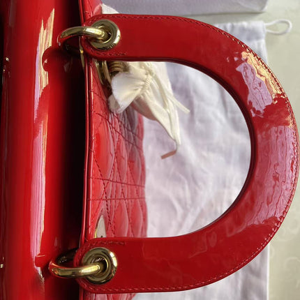 Lady Dior Small Red Patent Leather with Strap