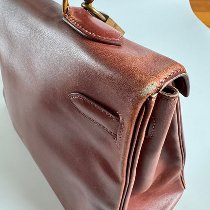 Hermes Kelly 35 Vintage Brown Box Calfskin Leather Gold Hardware 1995 With Strap Lock Key n Clochette