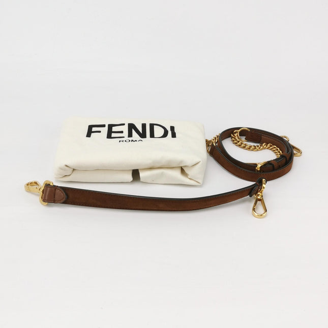 Fendi Baguette Selleria Suede Leather Crossbody Bag Medium Caramel Tan