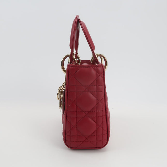 Lady Dior Mini 2020 Dark Red Lambskin Leather Gold HW Chain Strap