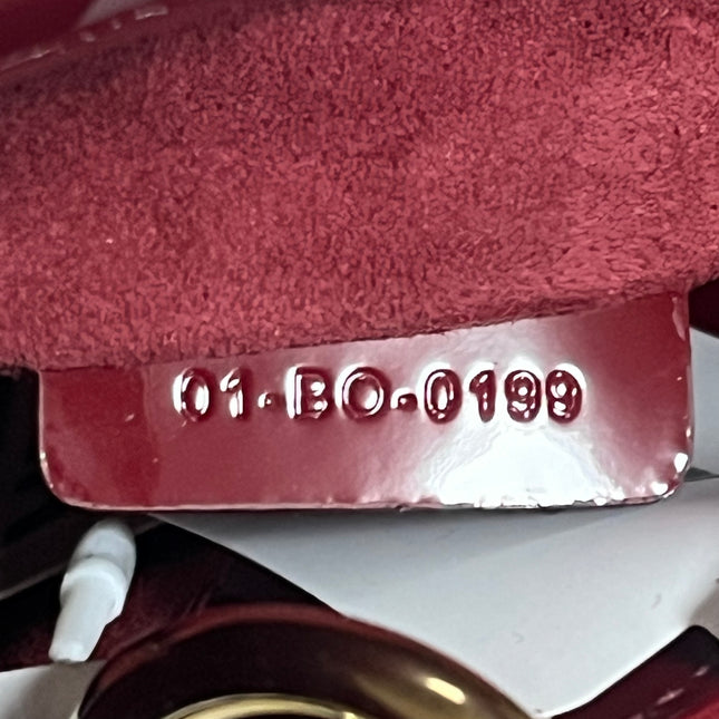 Lady Dior Mini 2019 Red Burgundy Patent Leather Gold Hardware Suede Interior Chain Strap