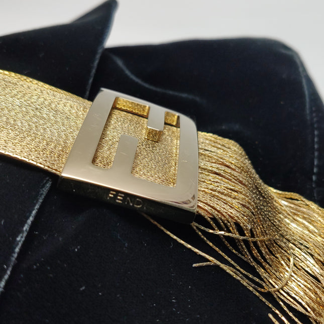 Fendi Baguette Vintage Rare Black Velvet with Gold Metal Tassles