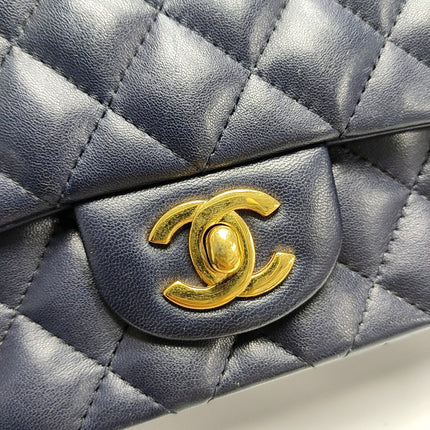 Chanel Classic Flap Rectangular Mini 2015 Navy Lambskin Gold Hardware