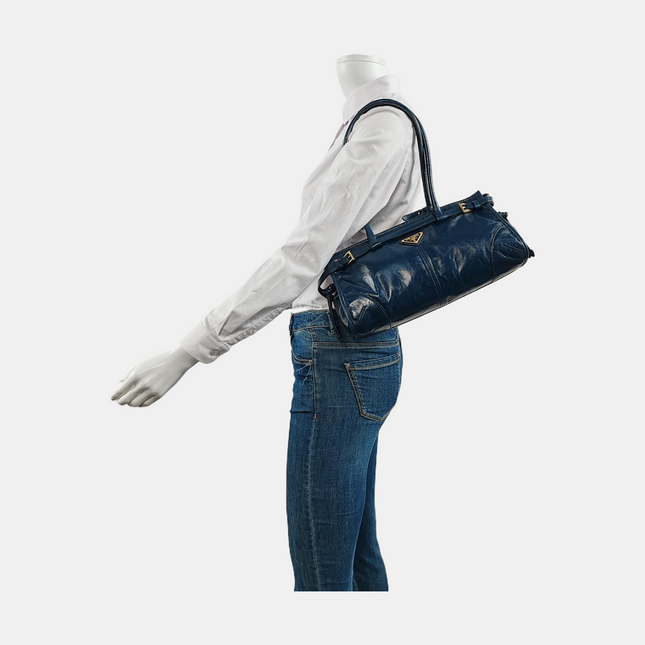Prada Bonnie Medium Soft Lux Navy Shiny Calfskin Leather Shoulder Bag