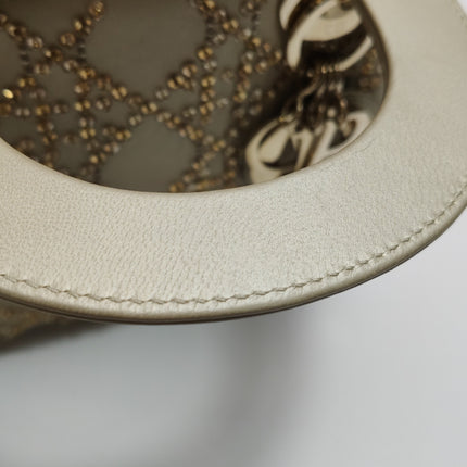 Lady Dior Mini Gold Calfskin Leather with Crystals Gold Hardware 2020