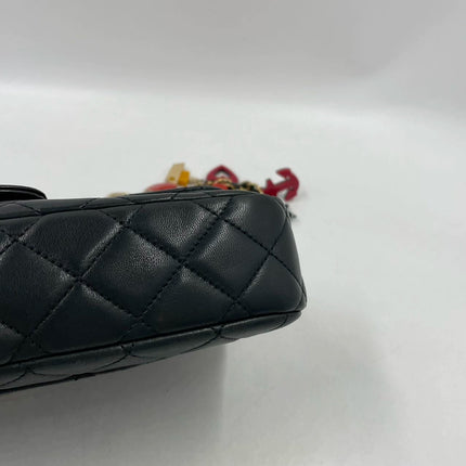 Chanel Classic Flap Medium Black Lambskin Leather Valentine Marine Charms