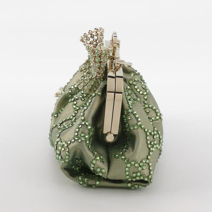 Gucci Mini Crystal Monogram and Bow Green Nylon Clutch With Chain