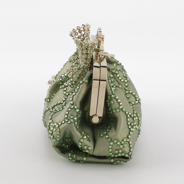 Gucci Mini Crystal Monogram and Bow Green Nylon Clutch With Chain