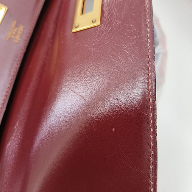 Hermes Kelly 32 Sellier Burgundy Box Leather Gold HW 1987
