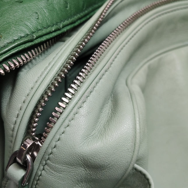 Prada Inside Bag Green Ostrich Leather Green Lambskin Leather Interior Medium
