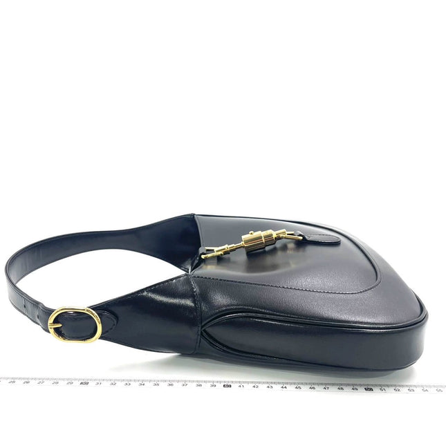 Gucci Jackie 1961 Black Leather Bag Small Piston Lock With Strap