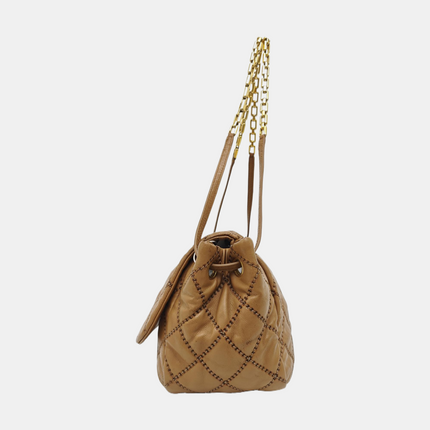 Chanel Double Stitch Retro Chain Accordion Flap Bag Brown Calfskin Leather