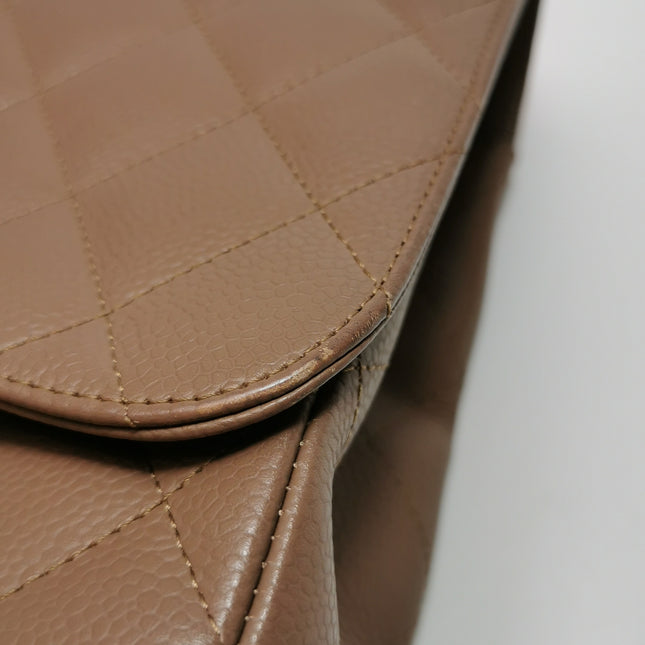 Chanel Classic Flap Jumbo 2009 Coffee Brown Caviar Leather Single Flap Silver Hardware