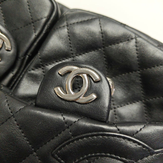 Chanel Cambon Large Black Calfskin Leather Double Strap Handbag