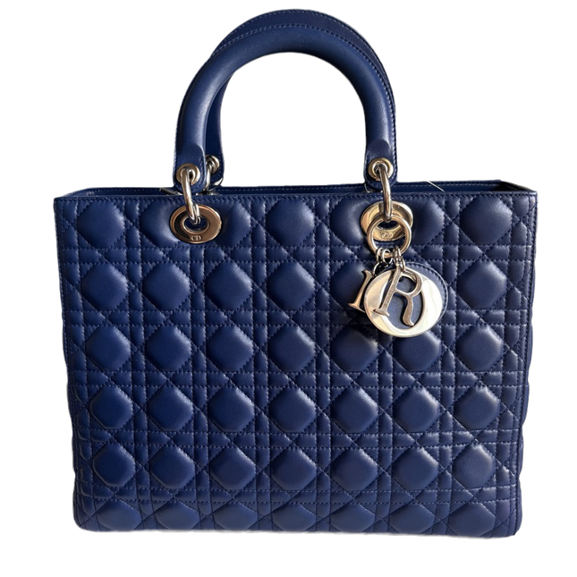 Sold Lady Dior Large Bag Navy Lambskin Cannage Leather-Luxbags
