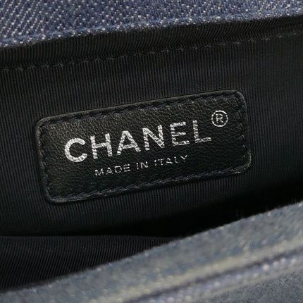 Chanel Le Boy Small Denim Blue Jeans Chevron Stitching Silver Hardware