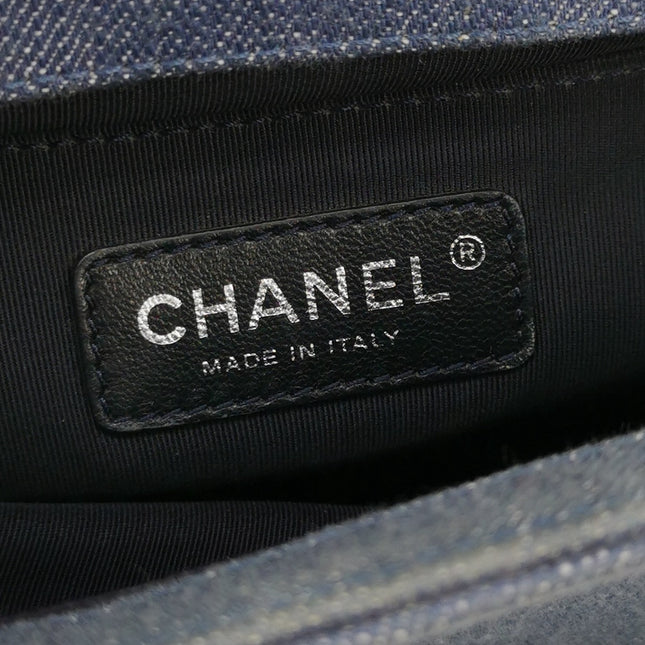 Chanel Le Boy Small Denim Blue Jeans Chevron Stitching Silver Hardware
