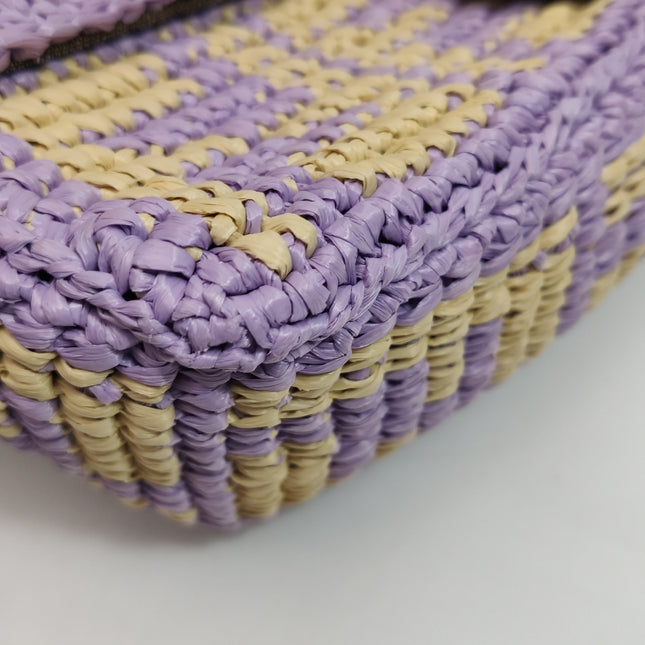 Fendi Baguette Medium Beige Lavender Raffia Leather Crossbody Bag