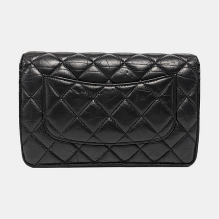 Chanel 2.55 Wallet on Chain Quilted Black Calfskin Leather Beatles Charms Gold Hardware