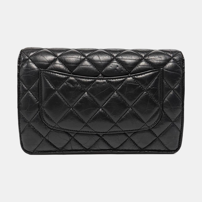 Chanel 2.55 Wallet on Chain Quilted Black Calfskin Leather Beatles Charms Gold Hardware