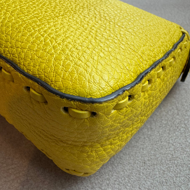 Fendi Baguette Mini Selleria Lemon Yellow Calfskin Leather Crossbody Bag