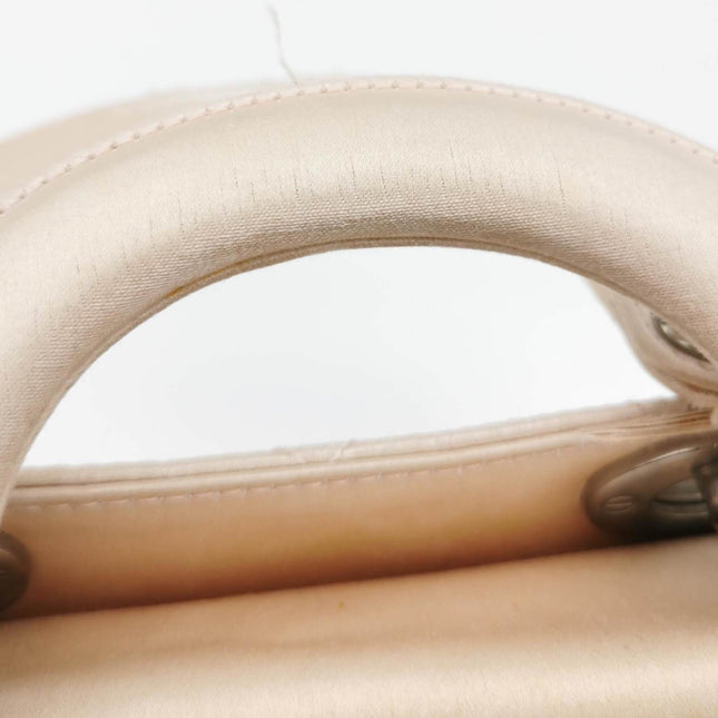 Sold Lady Dior Mini 2004 Beige Silk Handbag Silver Hardware