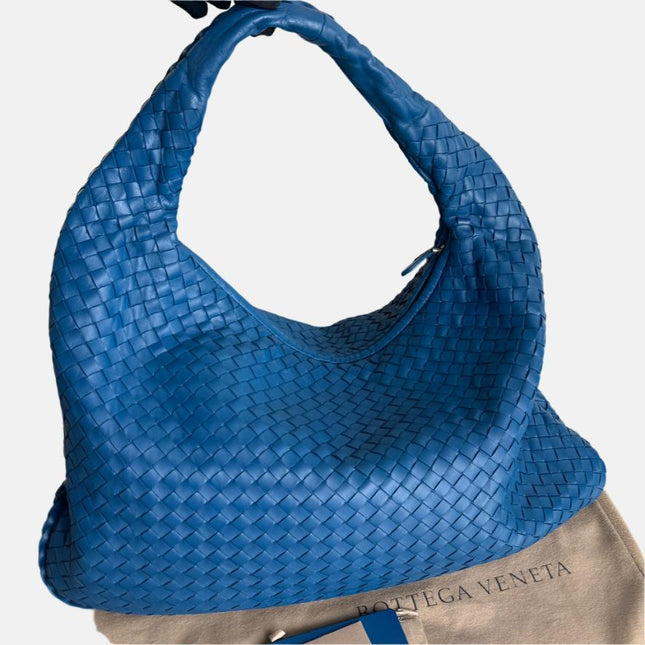 Bottega Veneta Veneta Hobo Medium Blue Intrecciato Leather Bag 47cm-Luxbags