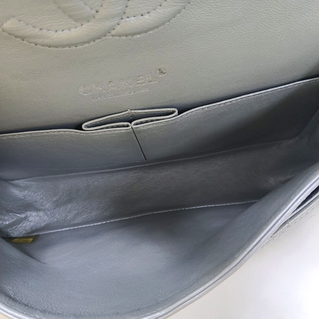 Chanel Timeless Classic Flap Medium Grey Lambskin Leather Silver Hardware