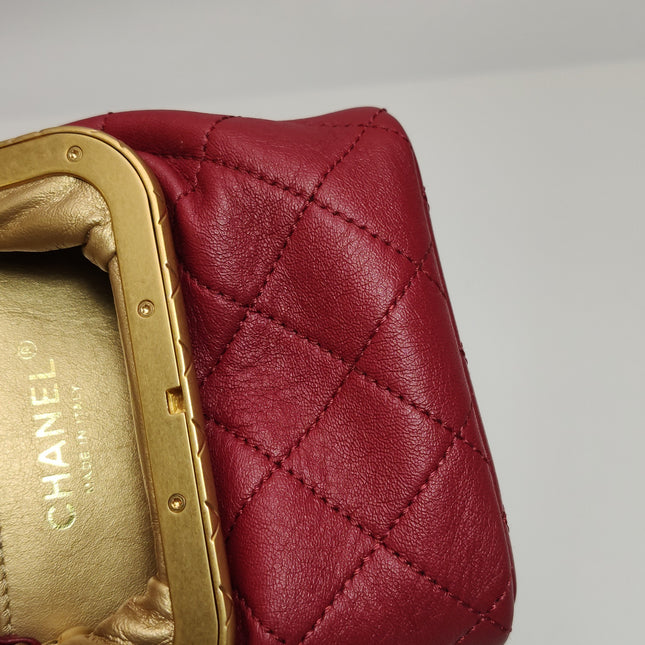 Chanel Kiss Lock Clasp Bag Super Mini Red Lambskin Leather Gold-tone Hardware, 2020