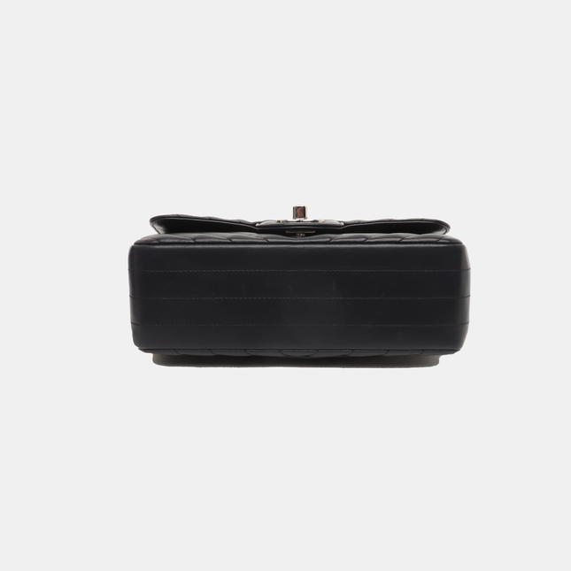 Chanel Classic Flap Mini Chevron Quilted Black Lambskin Silver Hardware