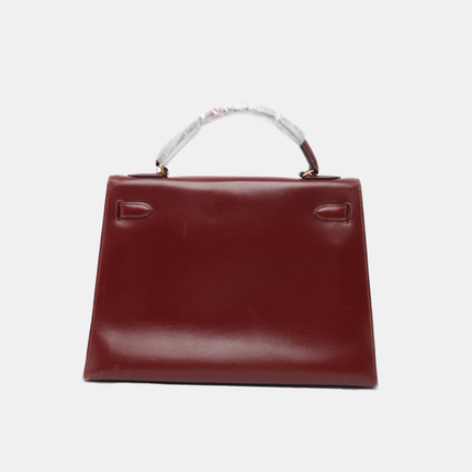 Hermes Kelly 32 Sellier Burgundy Box Leather Gold HW 1987