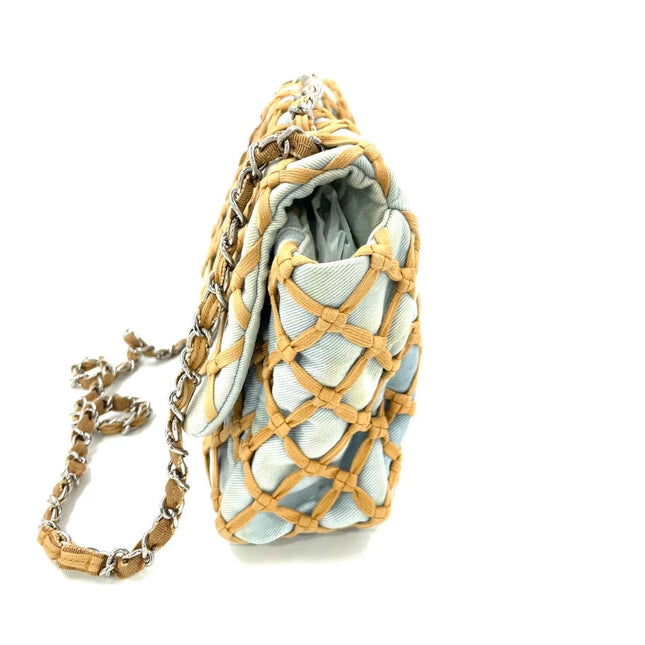 Chanel Jumbo Canebiers Net Knots Flap Blue Denim