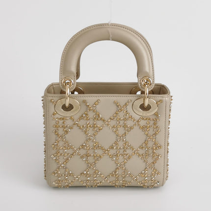 Lady Dior Mini Gold Calfskin Leather with Crystals Gold Hardware 2020