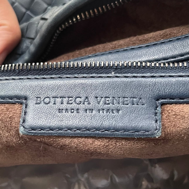 Sold Bottega Veneta Veneta Hobo Medium Navy Intrecciato Leather Bag