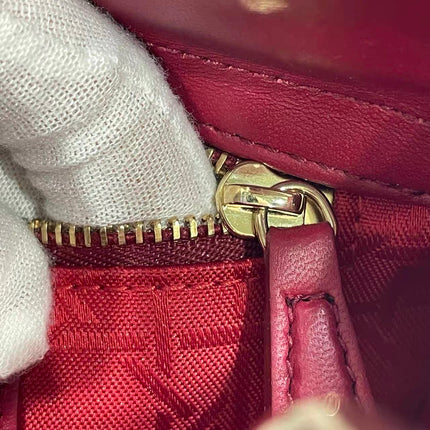 Lady Dior Mini 2020 Dark Red Lambskin Leather Gold HW Chain Strap