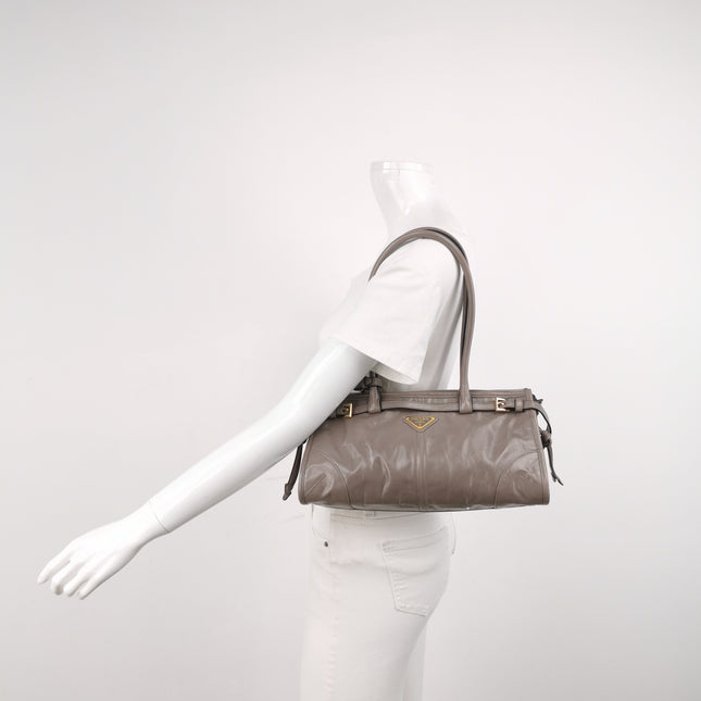 Prada Bonnie Medium Soft Lux Grey Shiny Calfskin Leather Shoulder Bag