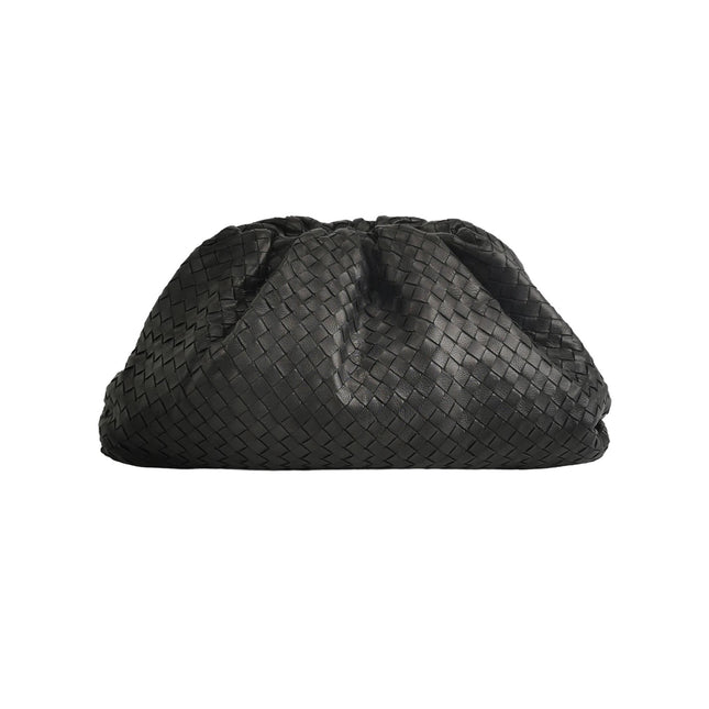 Bottega Veneta Pouch Large Intrecciato Black Calfskin Leather Clutch-Luxbags
