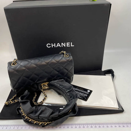 Chanel Romance Classic Flap Rectangular Mini Black Lambskin Leather Gold Hardware, 2021