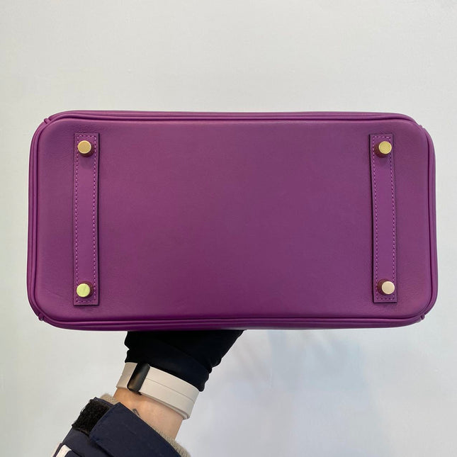 Hermes Birkin 30 HSS Special Order Anemone Purple Swift Leather Mango Yellow Interior GHW, 2017