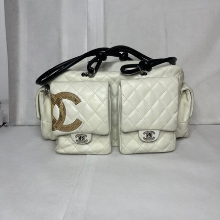 Chanel Cambon Multi-pocket Ligne Reporter Bag Large White Calfskin Leather