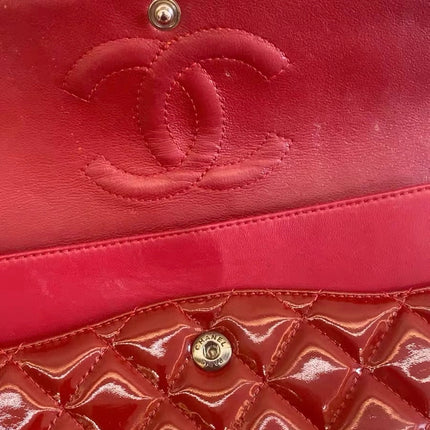 Chanel Classic Flap Medium 2011 Red Patent Leather Silver Hardware