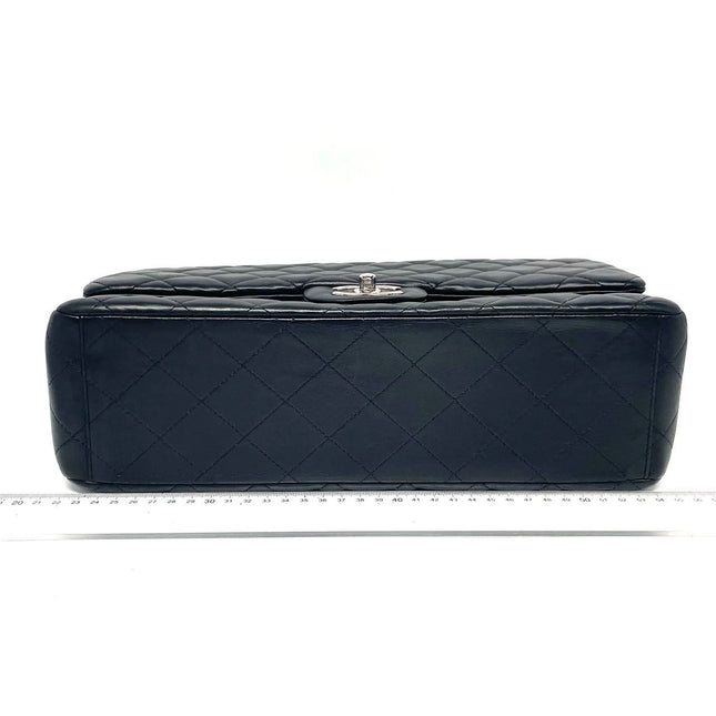 Chanel Classic Flap Maxi Black Lambskin Leather Double Flap Silver Hardware 2011-2012