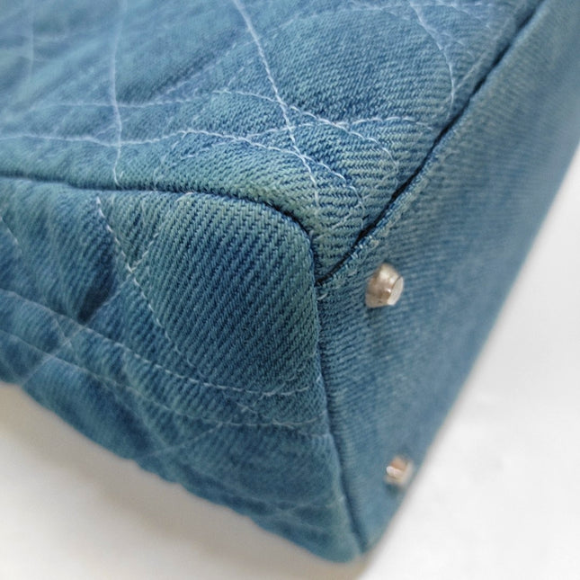 Lady Dior Vintage Medium Blue Jeans PVC Handles Silver Hardware With Strap