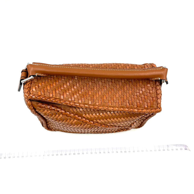 Loewe Puzzle Small Leather Woven Caramel Tan Crossbody Bag