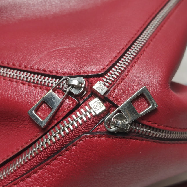 Loewe Puzzle Medium Red Leather with Zipper Crossbody Bag