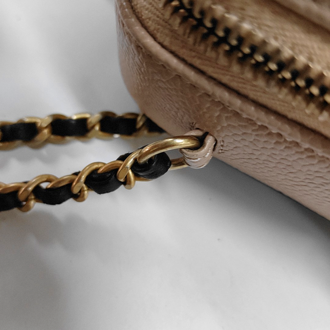 Chanel Filigree Mini Vanity Case Caviar Leather Beige with Black Trim, 2018-2019