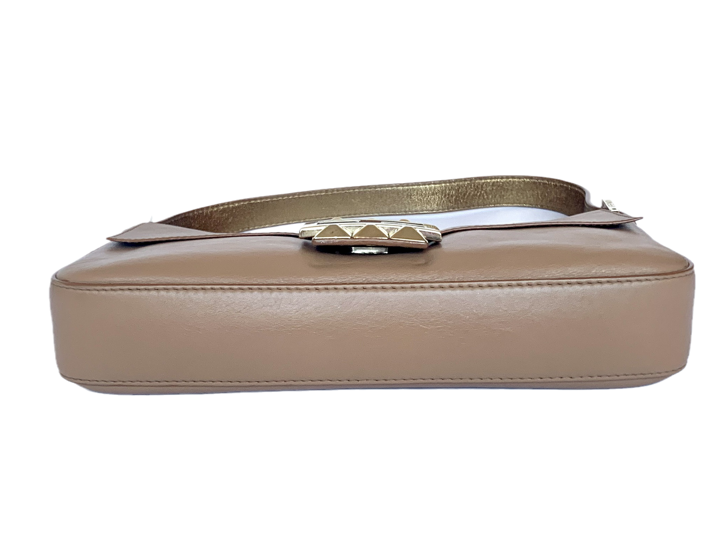 Fendi Baguette Beige Leather with Gold Studded Metal Buckle